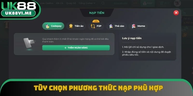 Tùy chọn phương thức nạp phù hợp với cá nhân Tùy chọn phương thức nạp phù hợp với cá nhân